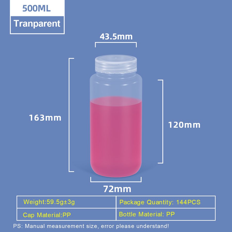 500ml PP Wide Mouth Round Bottle size and specification image